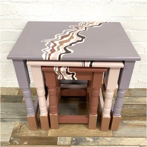 Vintage Nest Of Three Tables Painted In Abstract Style