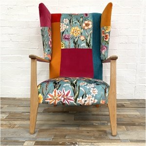 Mid Century Parker Knoll Easy Chair In Vibrant Floral Velvets