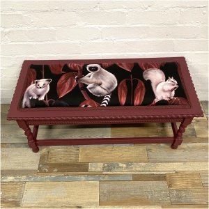 Antique Oak Hall Seat With Designer Fabric